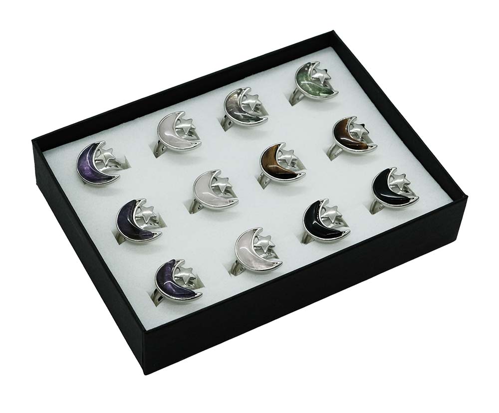 Ring With Moon Mixed Stones 12pcs
