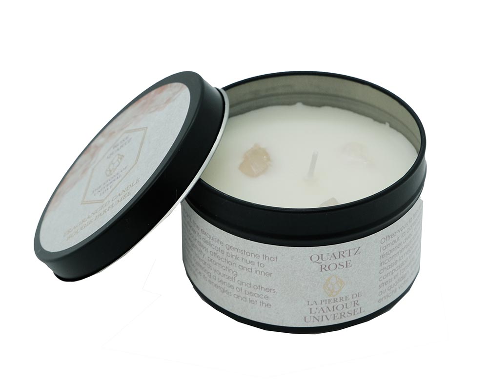 Candle Tin with Rose Quartz 8x5cm
