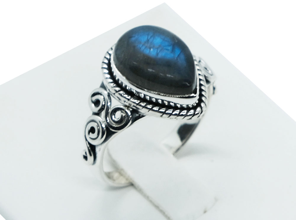 Silver Ring Teardrop Labradorite