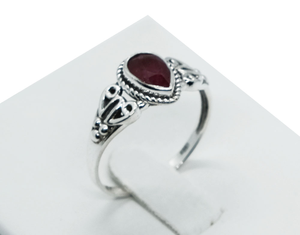 Silver Ring Teardrop Cut Ruby
