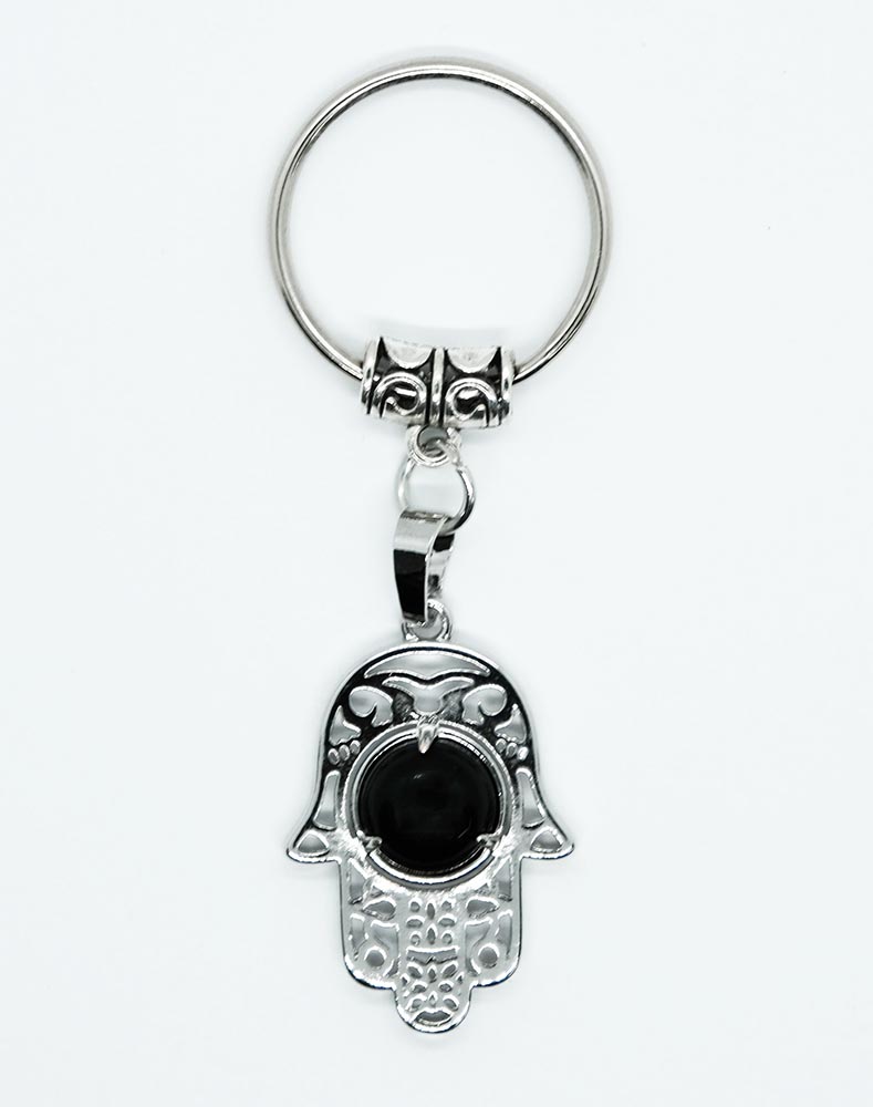 Keyring Fatima Hand Obsidian