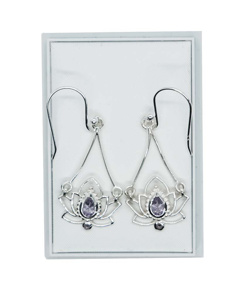 Silver Earring Lotus Amethyst