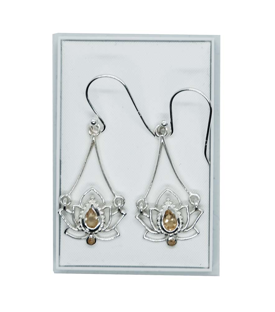 Silver Earring Lotus Citrine
