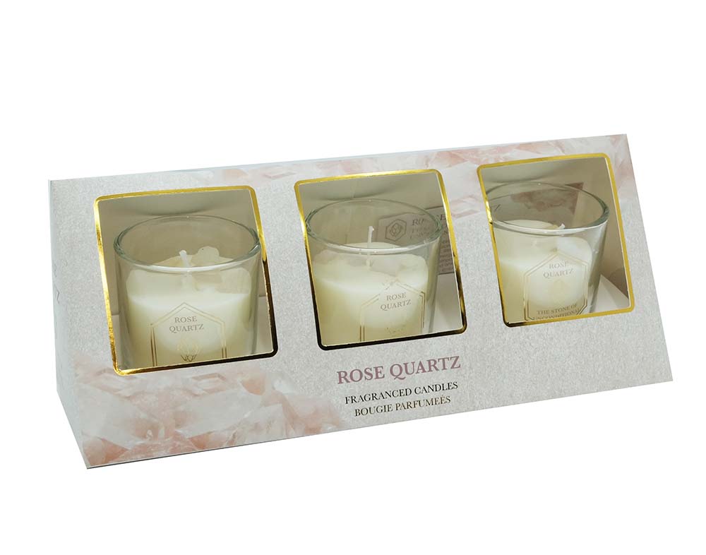Candle With Rose Quartz Pack of 3