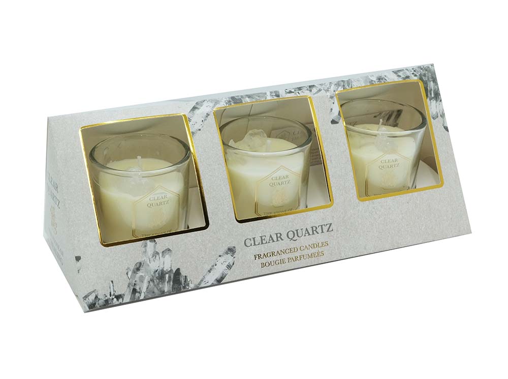 Candle With Clear Quartz Pack of 3