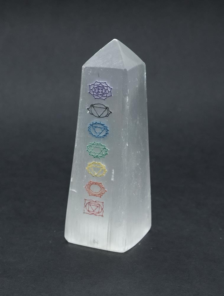 Selenite Obelisk With Chakra