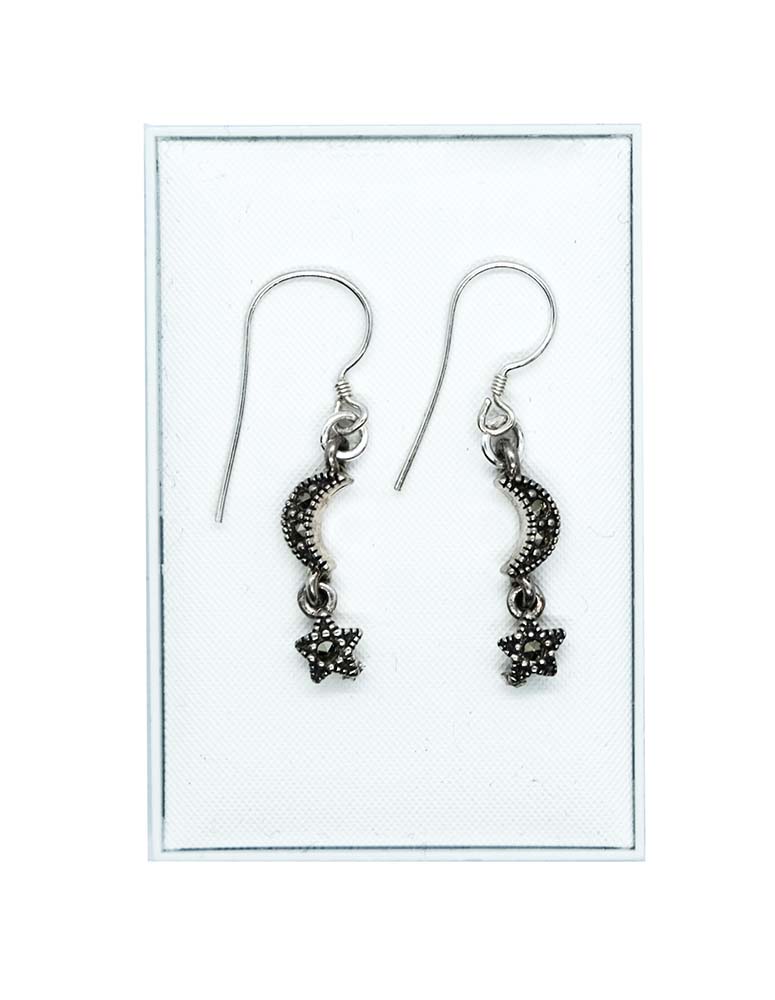 Silver Earring Marcasite Moon