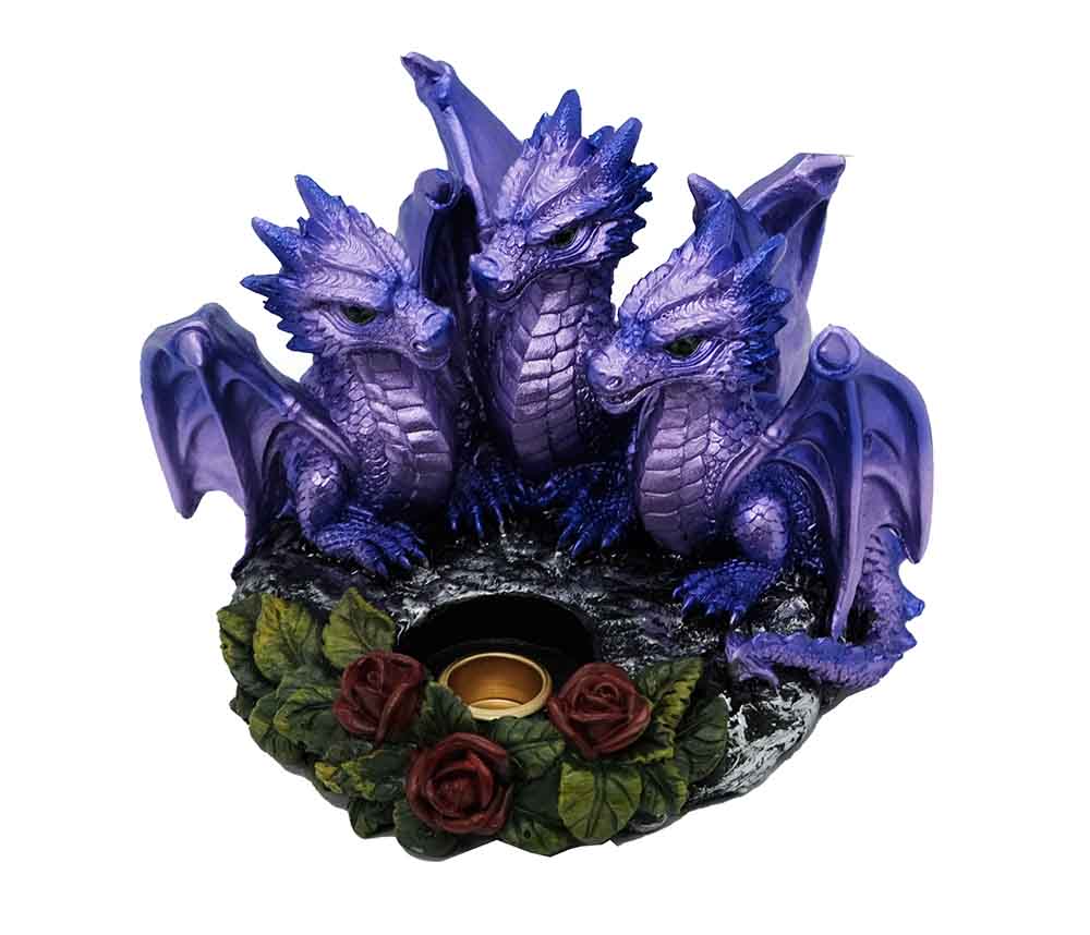 Candle Holder 3 Dragons Purple