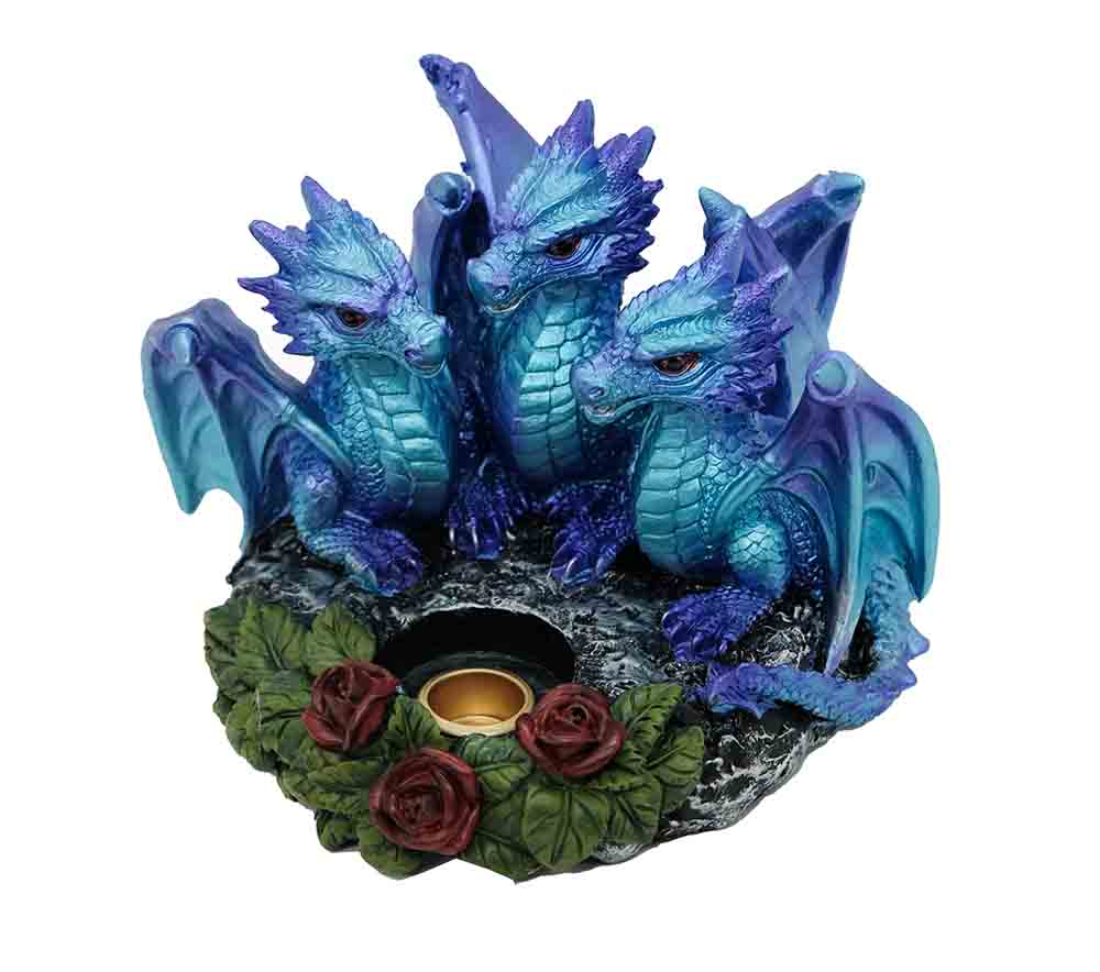 Candle Holder 3 Dragons Blue