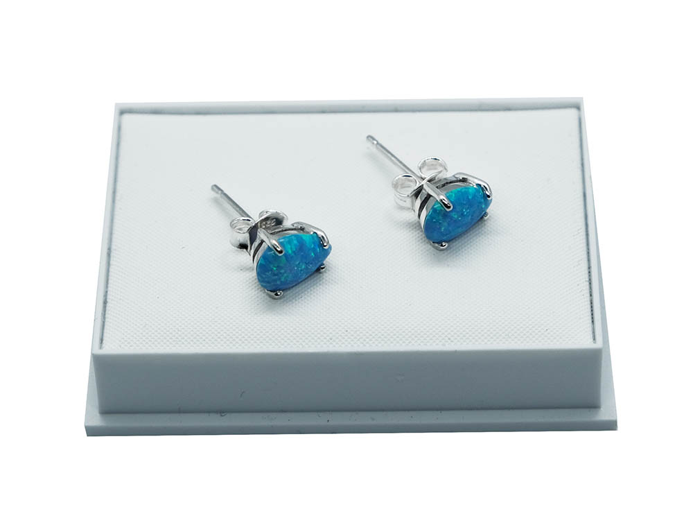 Silver Stud Marcasite Opal Blue