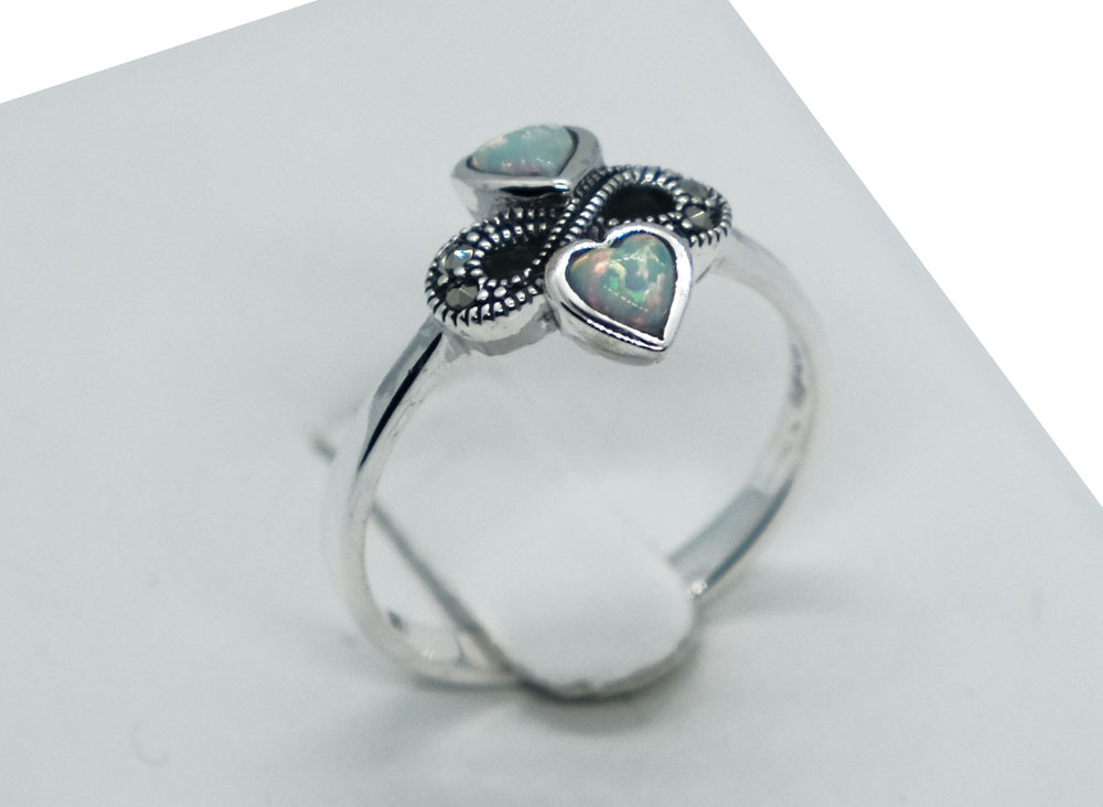 Silver Ring Marcasite Eternity Opal