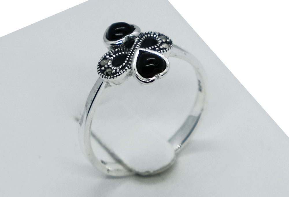 Silver Ring Marcasite Eternity Onyx