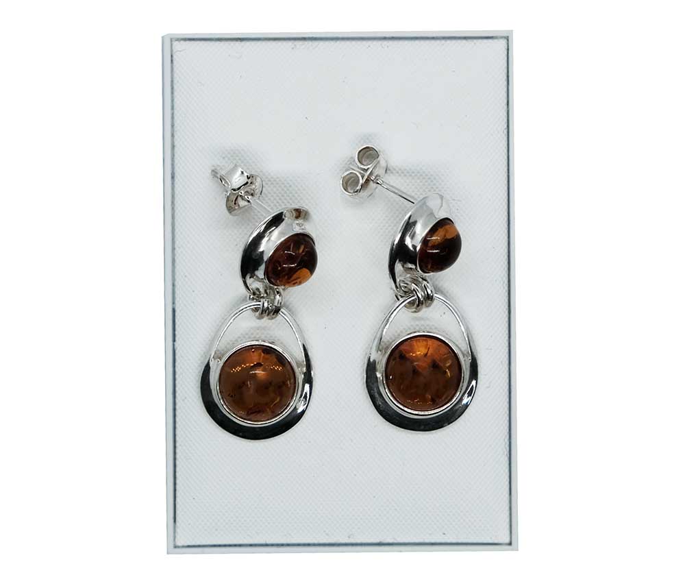 Silver Earring Amber Round