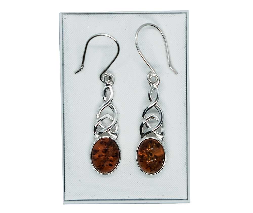 Silver Earring Amber Oval