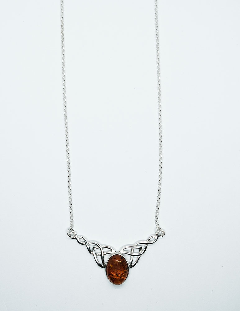 Silver Necklace Amber Celtic