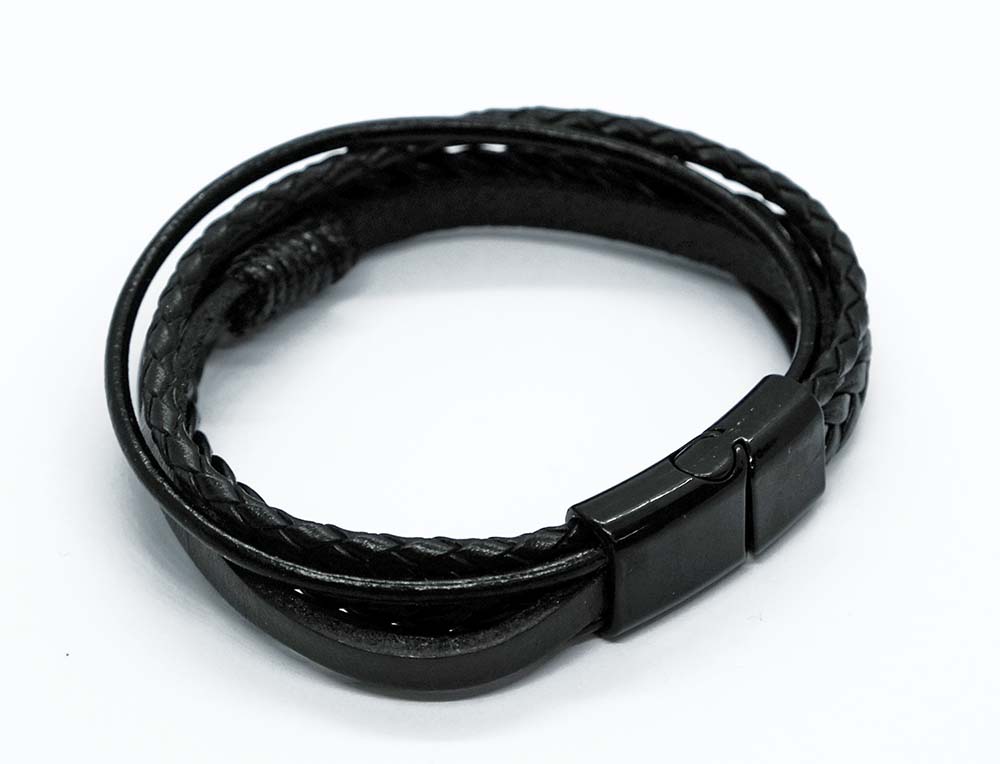 Bracelet Leather Braided Black