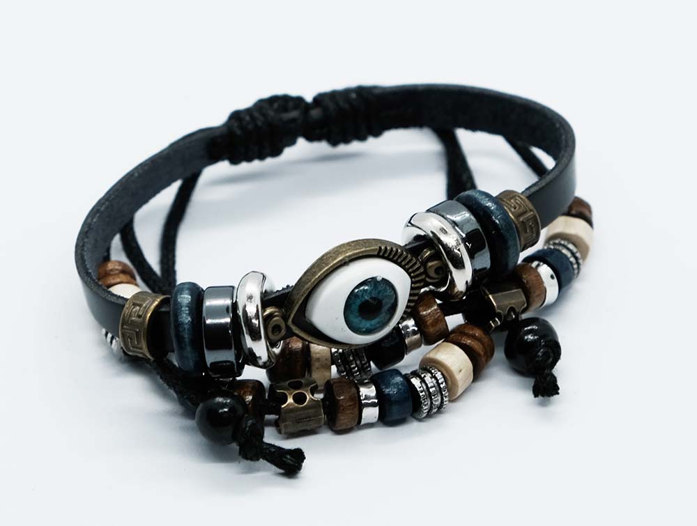 Bracelet Leather Evil Eye Black