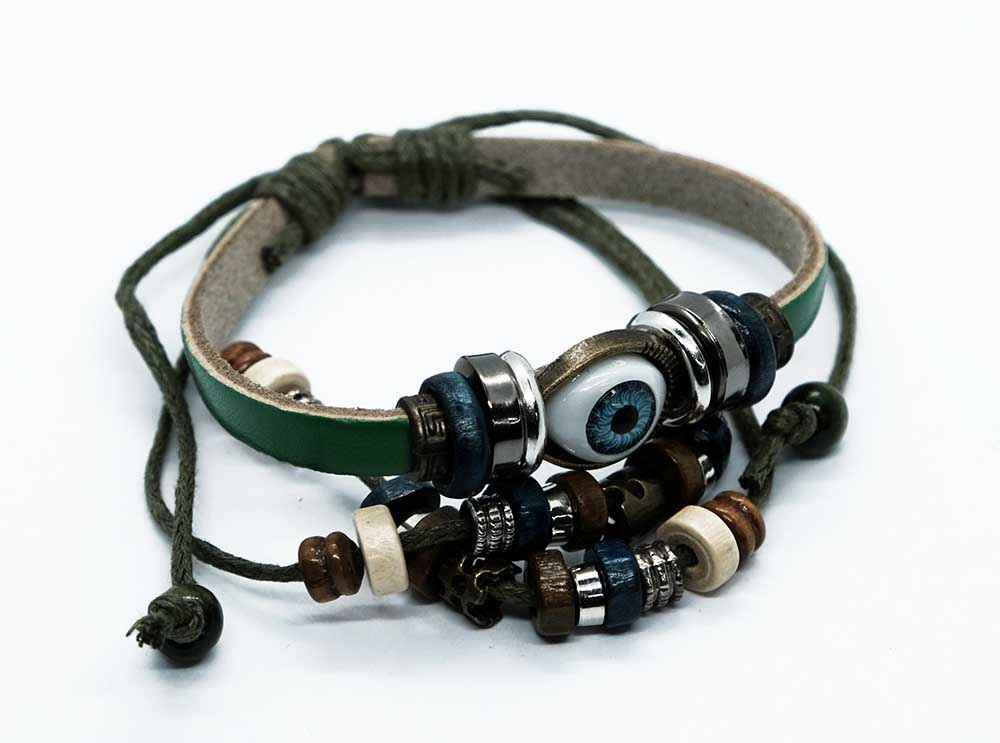 Bracelet Leather Evil Eye Green