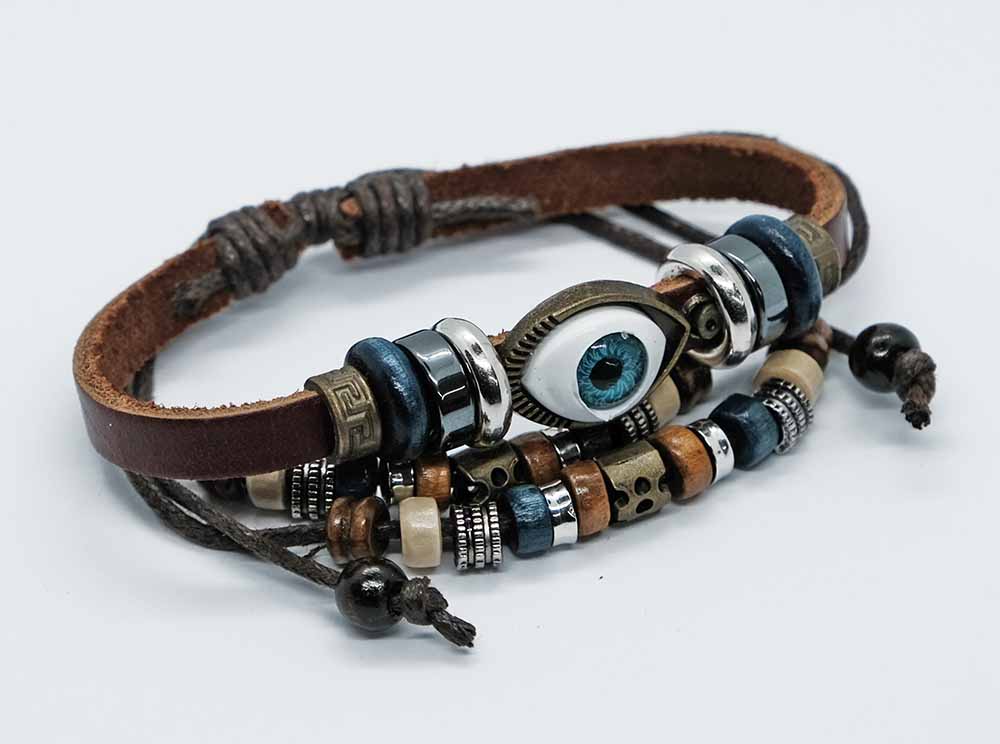Bracelet Leather Evil Eye Brown