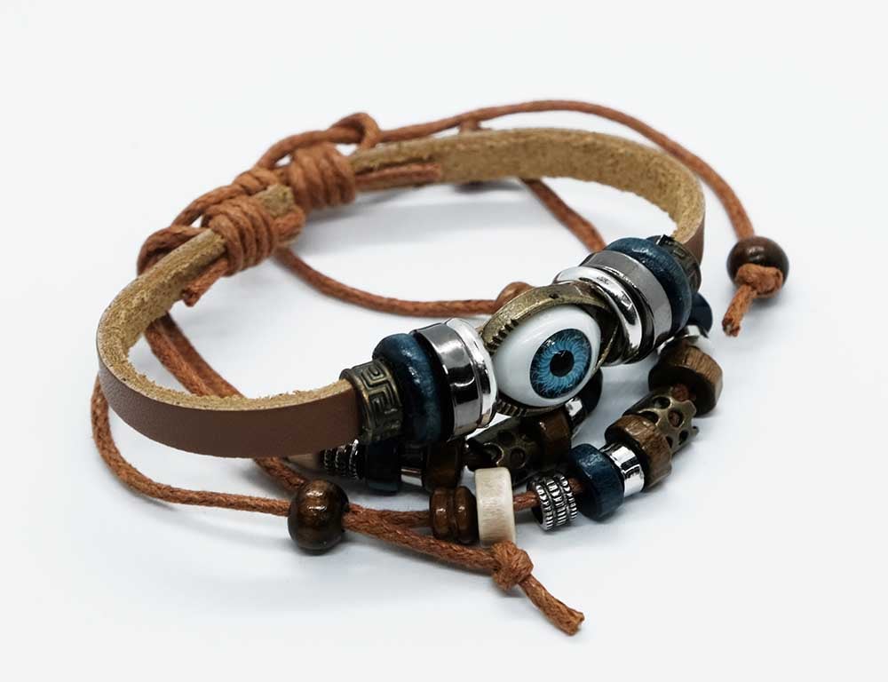 Bracelet Leather Evil Eye Natural