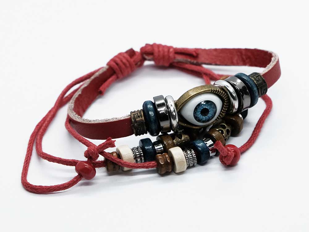 Bracelet Leather Evil Eye Red