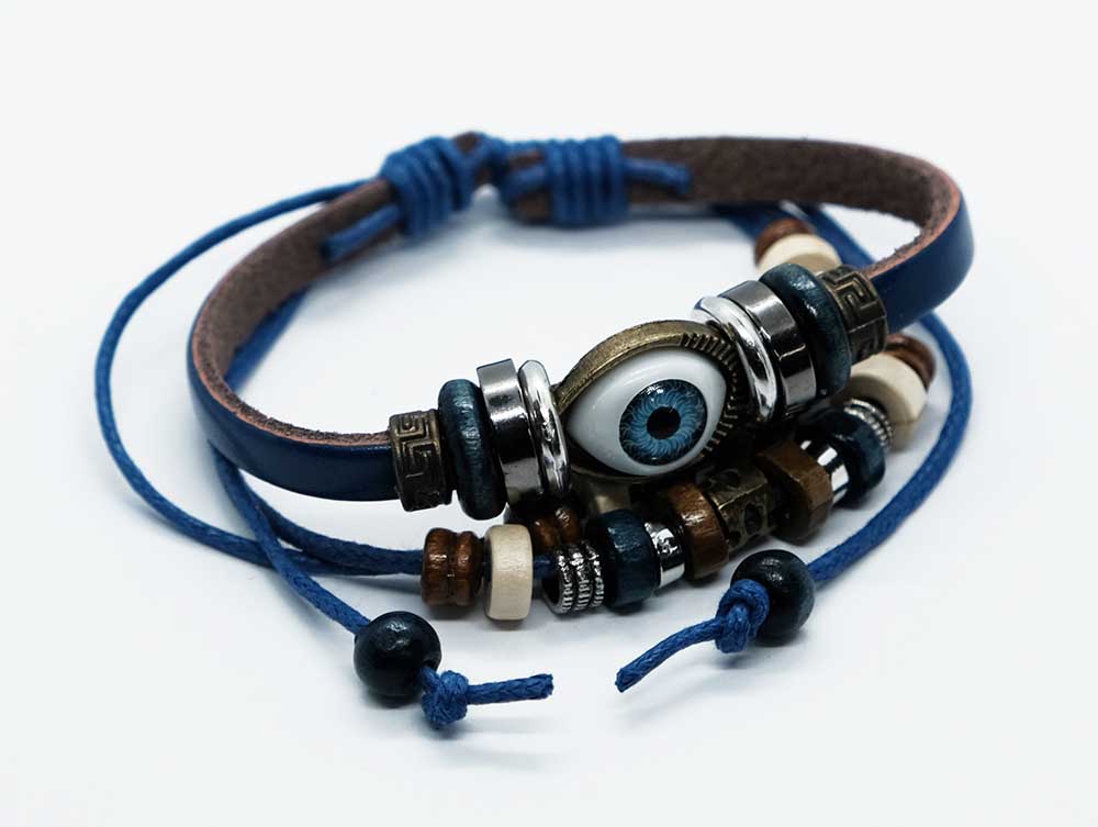 Bracelet Leather Evil Eye Blue