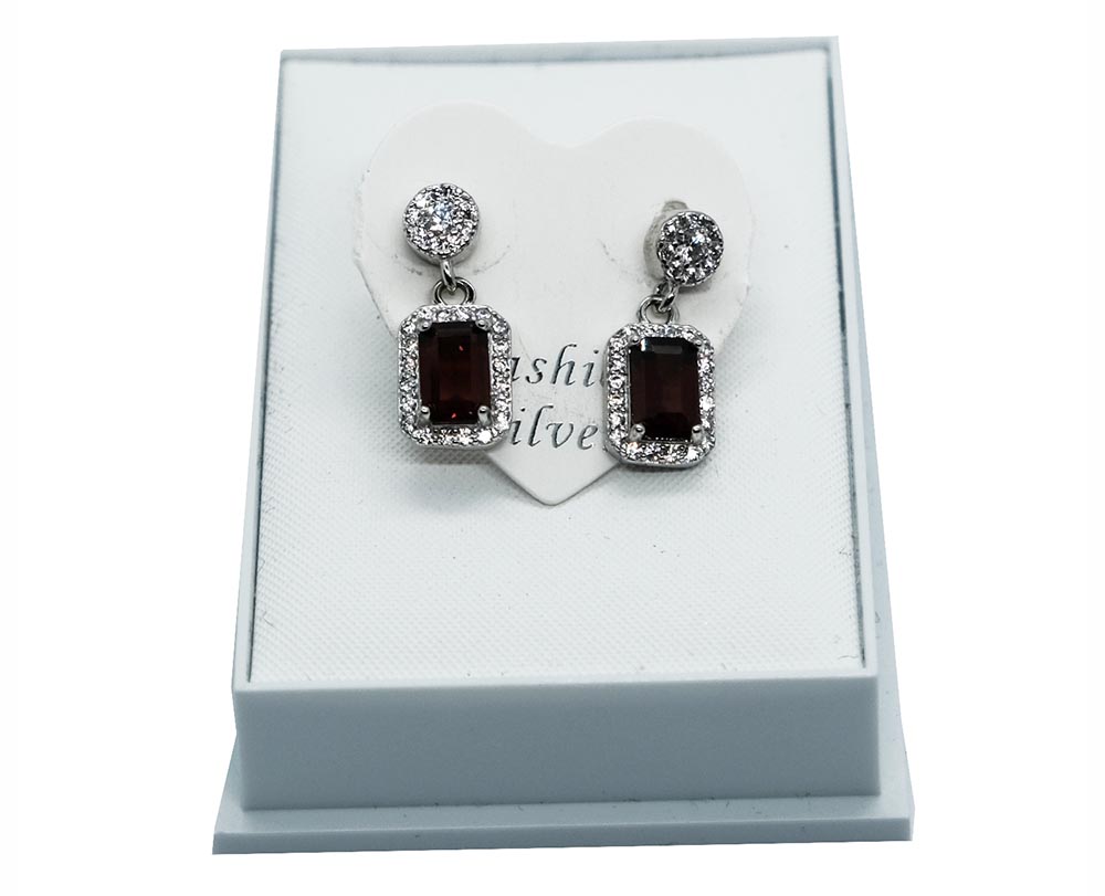 Silver Earrings Garnet