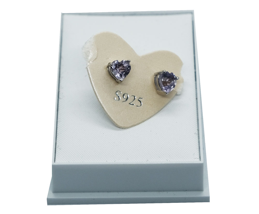 Silver Earrings Heart Amethyst