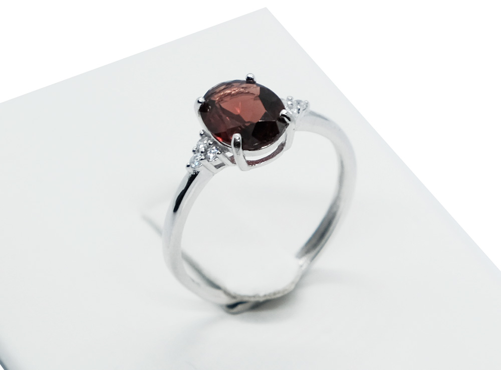Silver Ring Garnet Adjustable