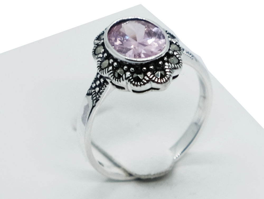 Silver Ring CZ Pink Oval