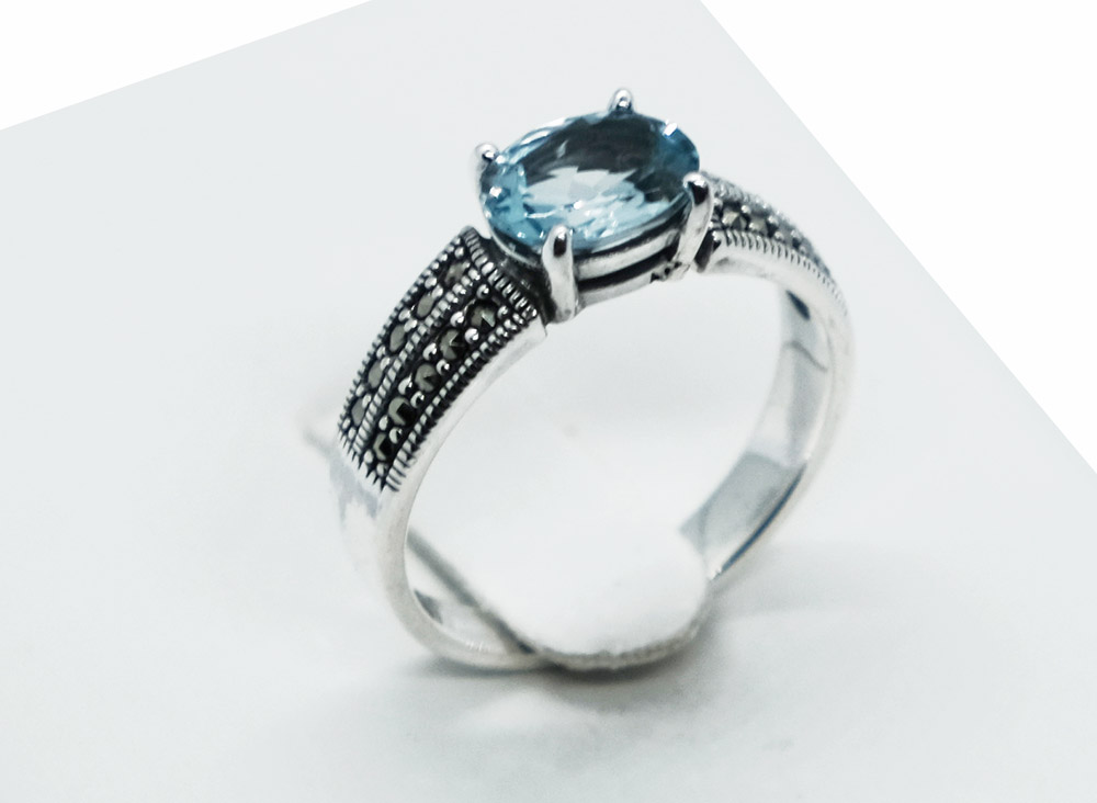 Silver Ring Blue Topaz Oval