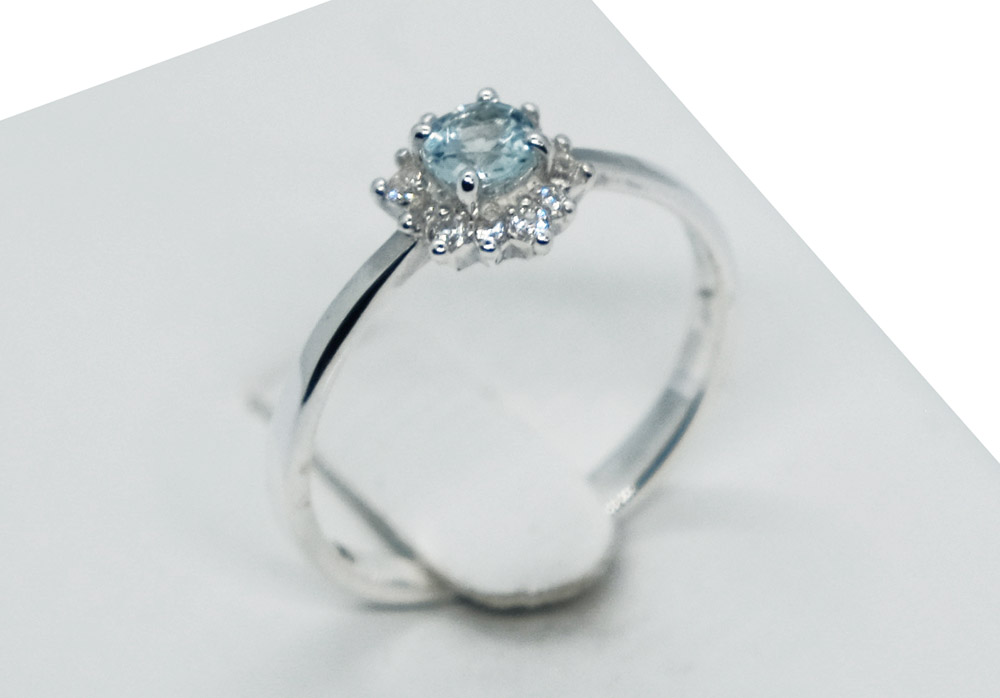 Silver Ring Blue Topaz Flower