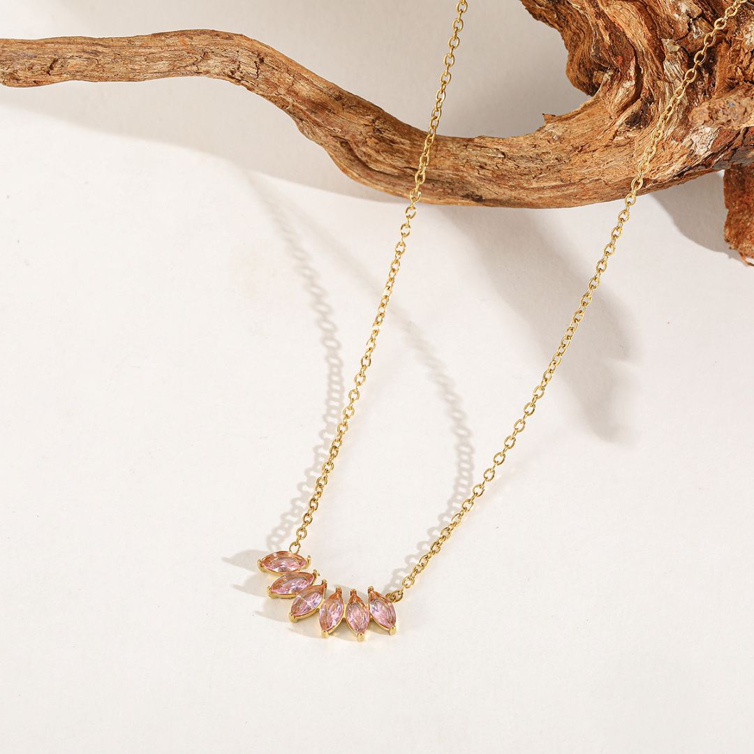 Necklace 6 Pink Stones Plated