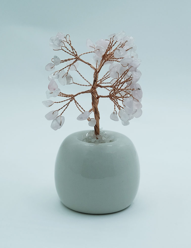 Tree Chip Rose Qz In White Pot