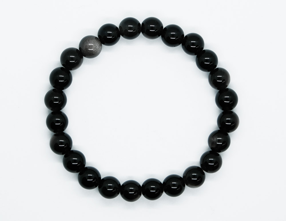 Bracelet 8mm Bead Silver Obsidian