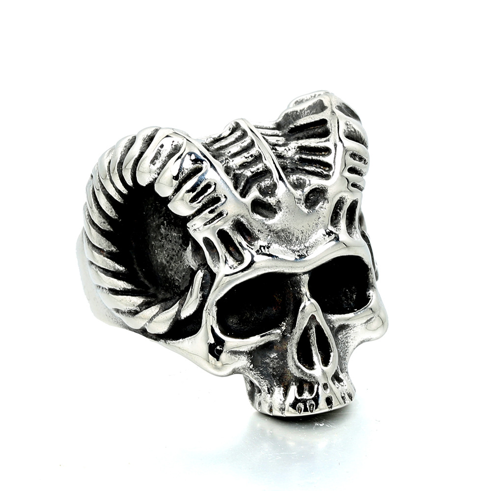 Ring Steel Horned Skull