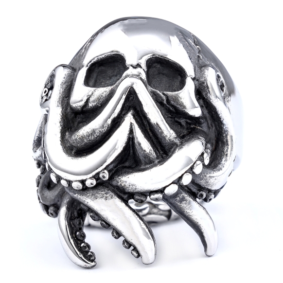 Ring Steel Octopus Skull
