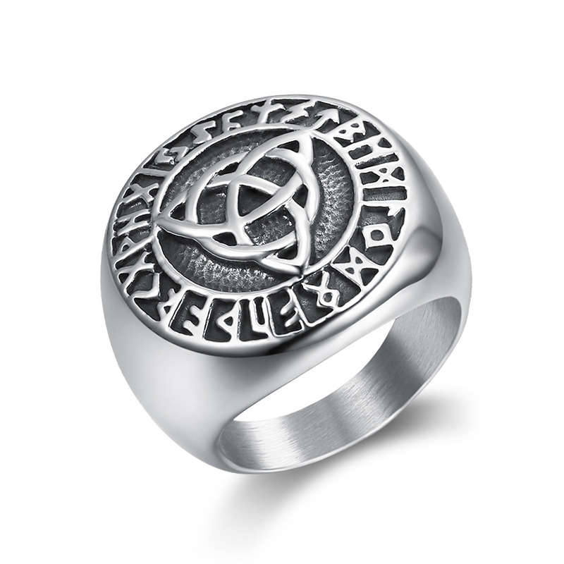 Ring Steel Triquetra And Runes