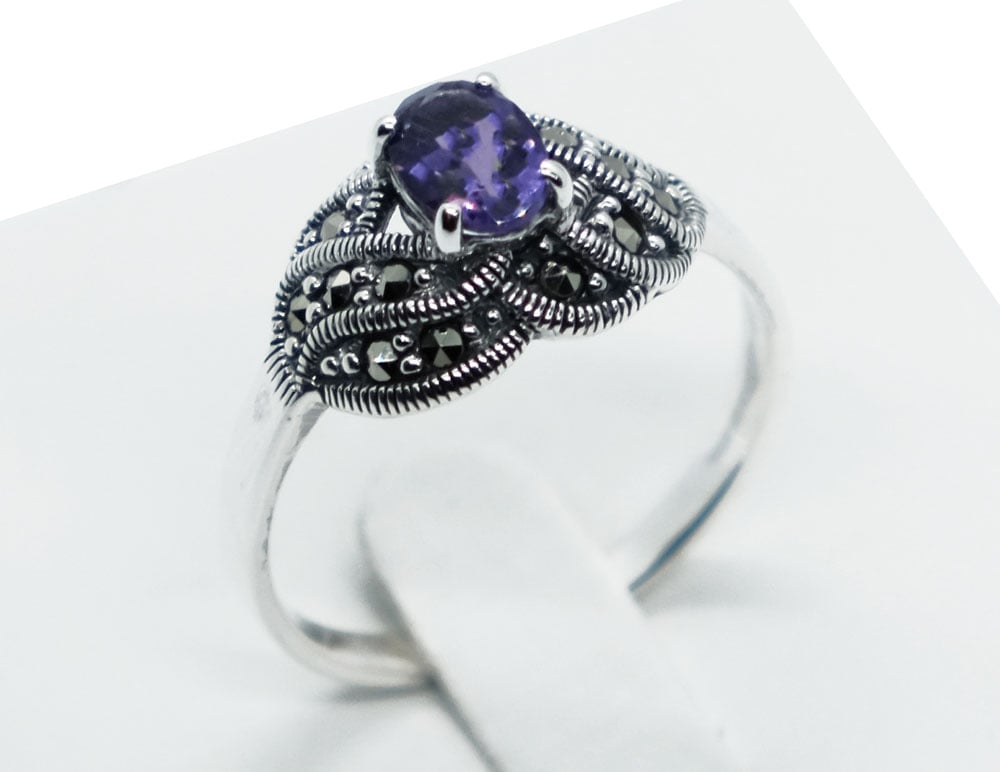 Silver Ring Marcasite Amethyst