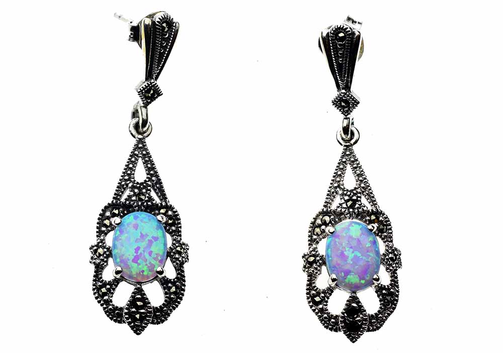 Silver Earring Marcasite Opal