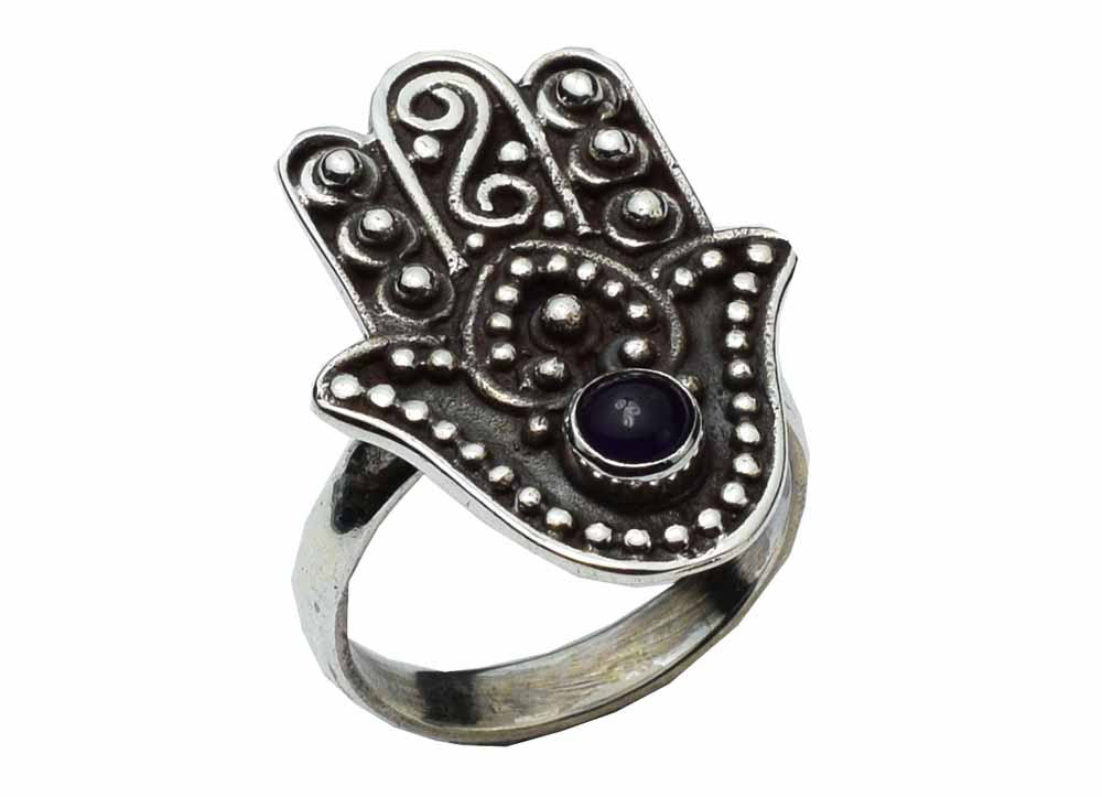 Silver Ring Amethyst Hand