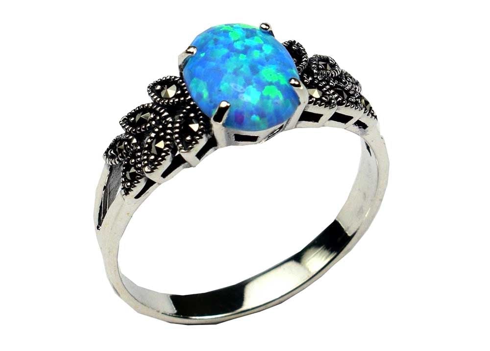 Silver Ring Marcasite Blue