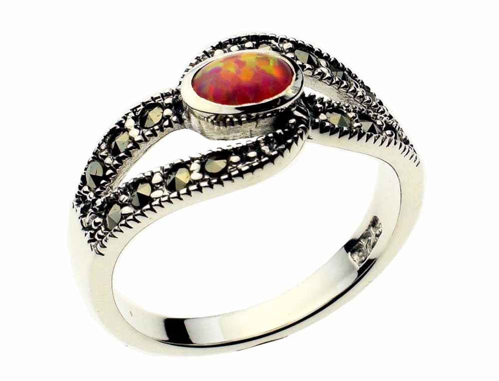 Silver Ring Marcasite Pink