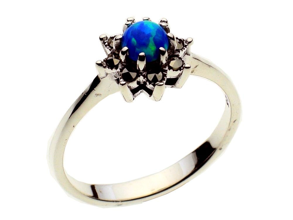 Silver Ring Marcasite Blue