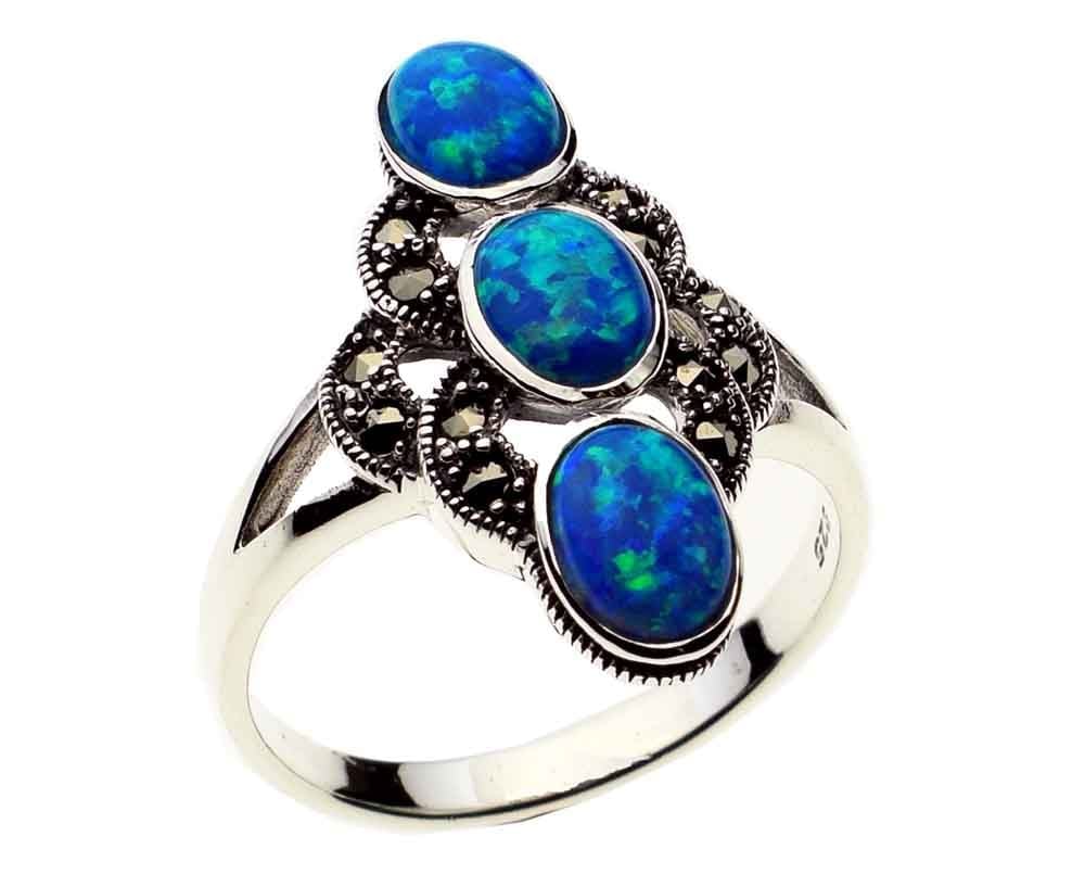 Silver Ring Marcasite Blue