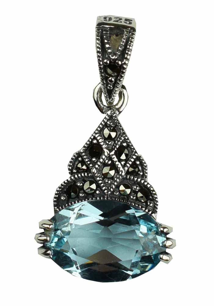Silver Pendant Marcasite Topaz