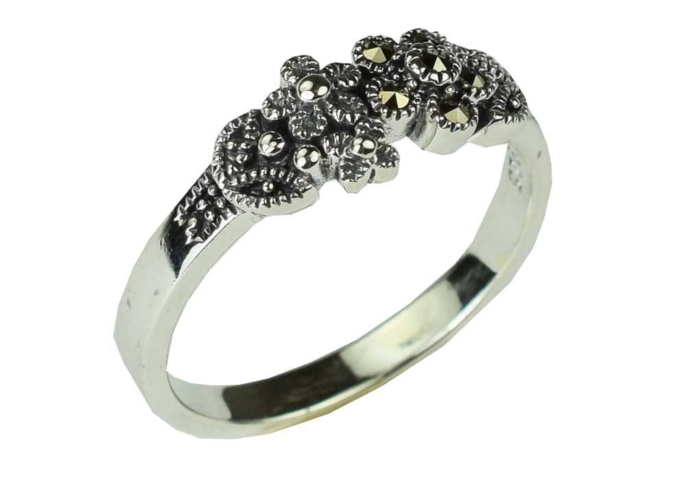 Silver Ring Marcasite Flowers