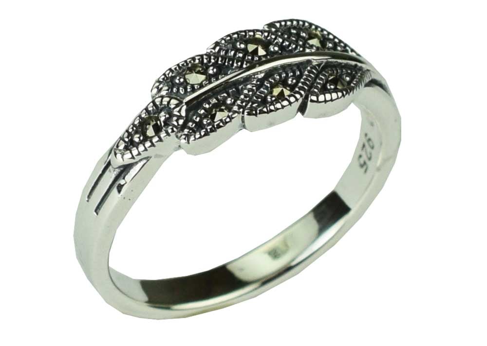 Silver Ring Marcasite Leaves