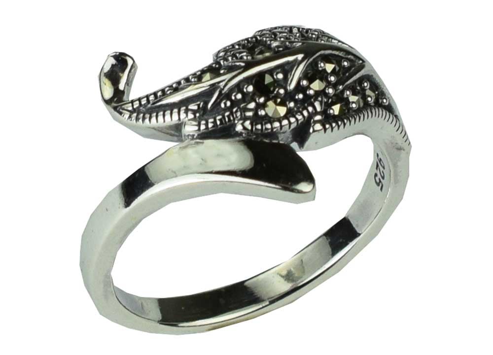 Silver Ring Marcasite Leaves