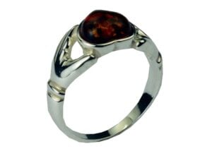 Silver Ring Amber Claddagh